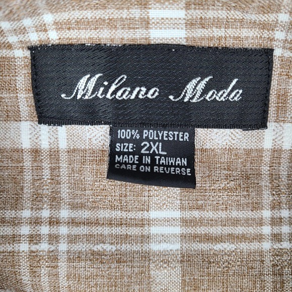 Milano Moda Shirt Men's XXL Brown White‎ Plaid Button Down Casual - Picture 3 of 10
